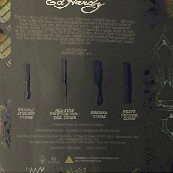 Ed Hardy 4 pc professional navy blue 1971 comb grooming set styling tail dresser - Picture 6 of 15